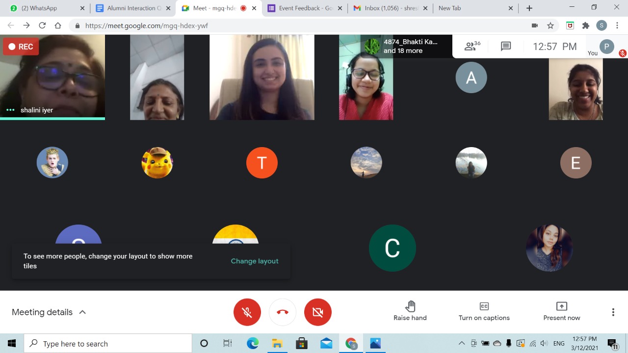 Ms Hennashka Israni Alumni Eco Dept at Student Interaction 12-03-21